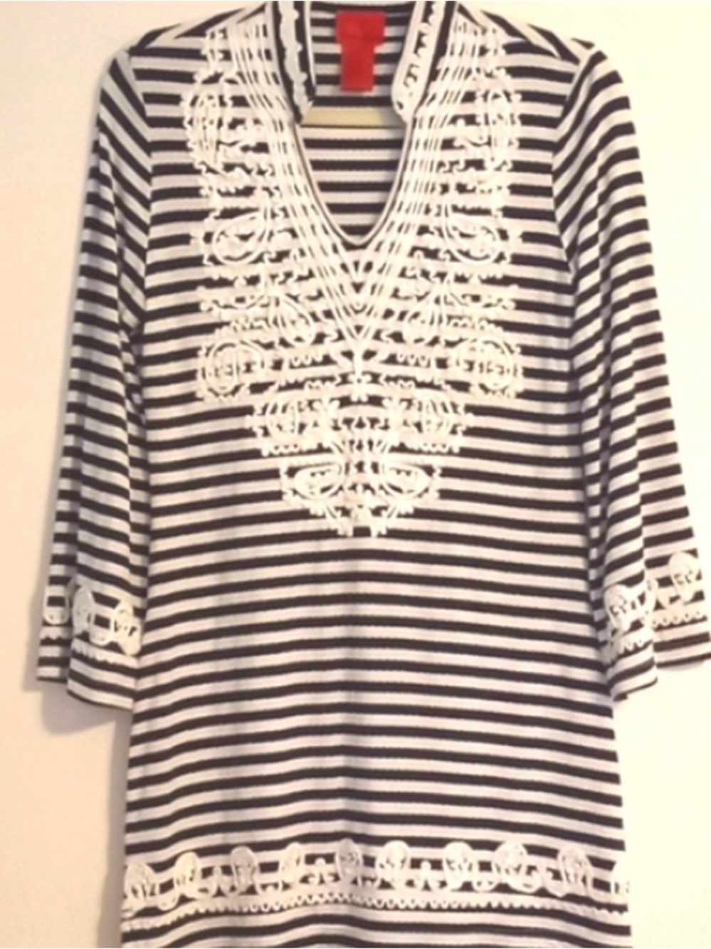 V Cristina Tunic Striped Top with Soutache (Braiding) in Size M